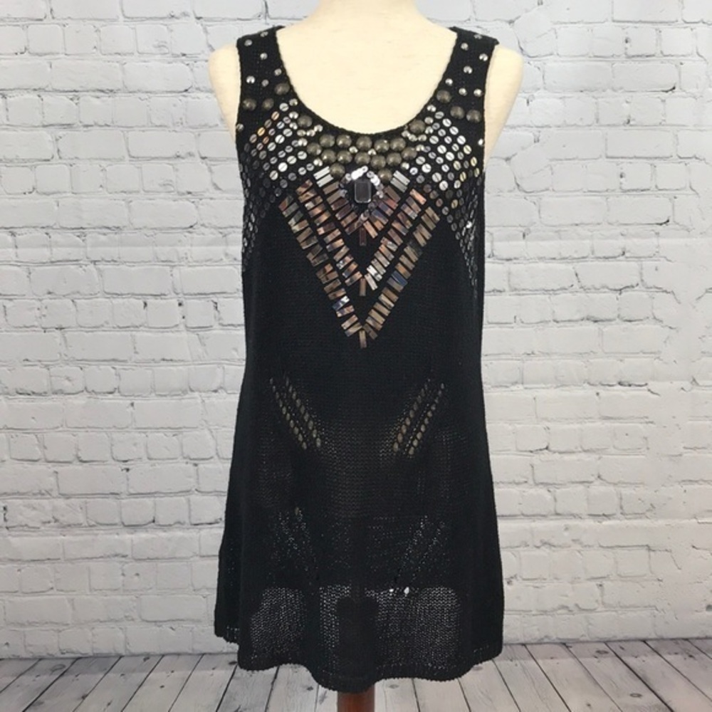VERTIGO PARIS Jewell Embellished Black Sweater